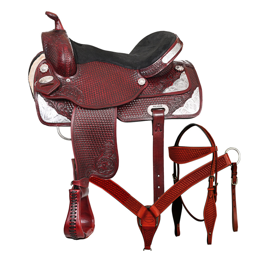 16 In Hilason Western Horse Treeless Saddle American Leather Trail Barrel Tack - Uhorse