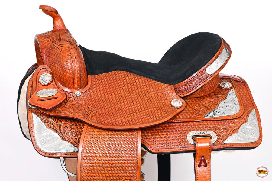 HILASON Western Horse Treeless Saddle American Leather Trail Barrel Tack | for Horses