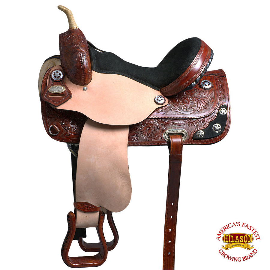 HILASON Western Horse Treeless Saddle American Leather Trail Barrel Tack | for Horses