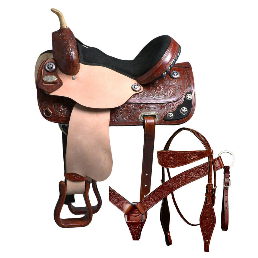 16 In Western Horse Treeless Saddle American Leather Trail Barrel Tack - Hilason
