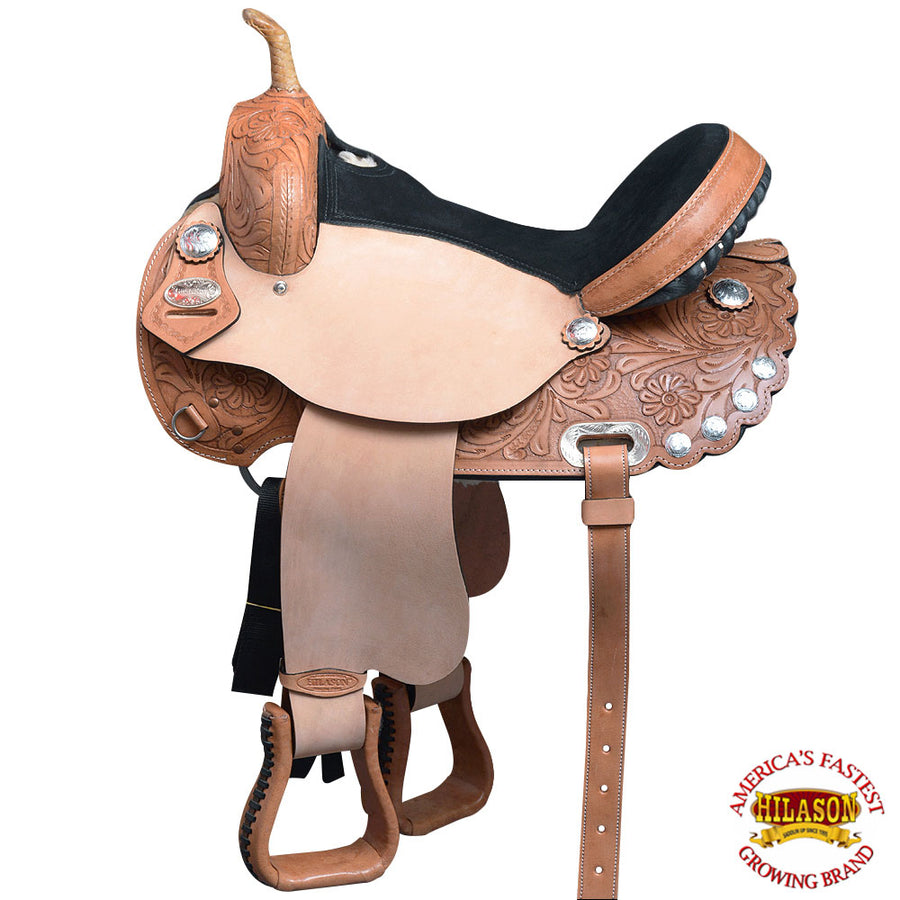 HILASON Western Horse Treeless Trail Barrel American Leather Saddle Tack | for Horses