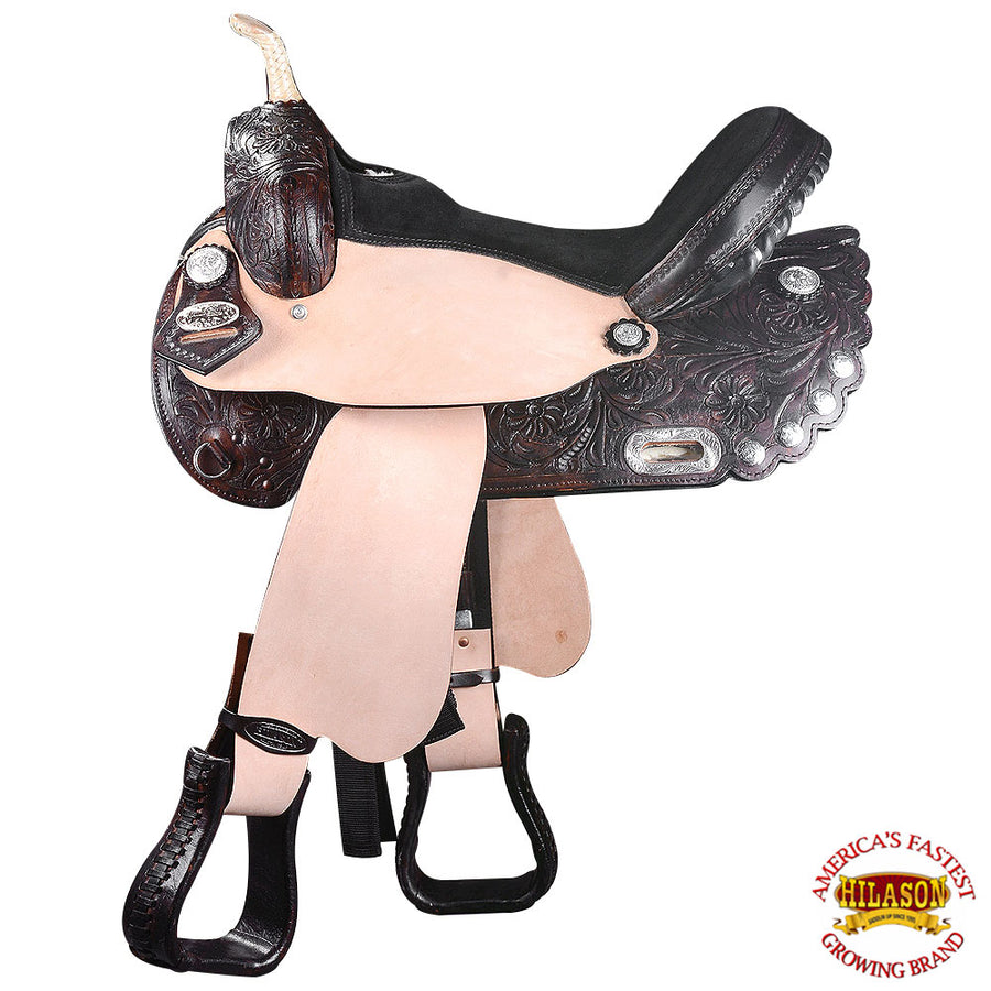 HILASON Western Horse Treeless Saddle American Leather Trail Barrel Tack | for Horses