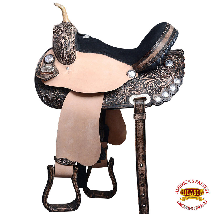 HILASON Western Horse Treeless Saddle American Leather Trail Barrel Tack | for Horses