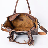 American Darling ADBG230BRW Briefcase Hand Tooled Hair On Genuine Leather Women Bag Western Handbag Purse