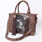 American Darling ADBG230BRW Briefcase Hand Tooled Hair On Genuine Leather Women Bag Western Handbag Purse