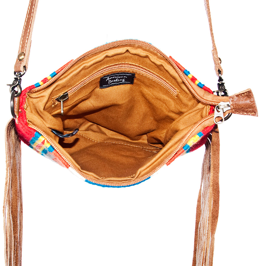 American Darling CrossBody Bag Saddle Blanket Fabric Genuine Leather Western Women Handbag Purse | for Cute Travel