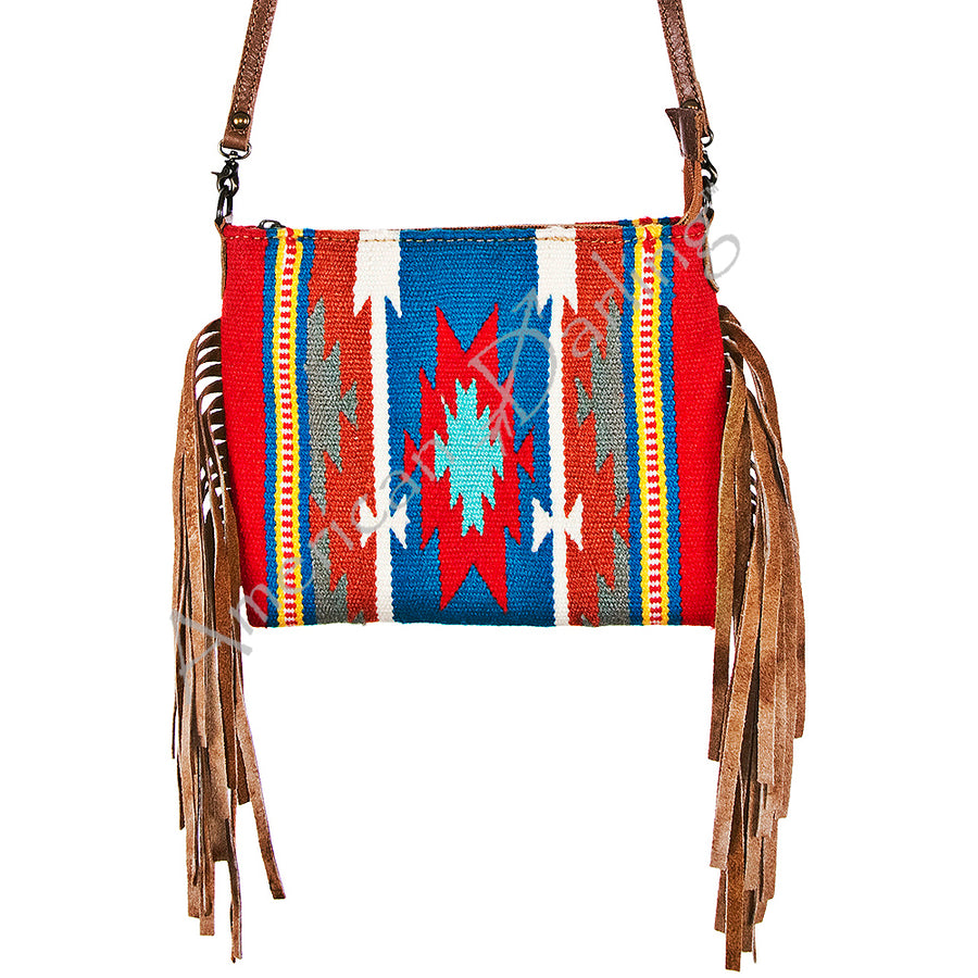 American Darling Handcrafted Western Cross body Bag with Saddle Blanket and Fringes - Uhorse