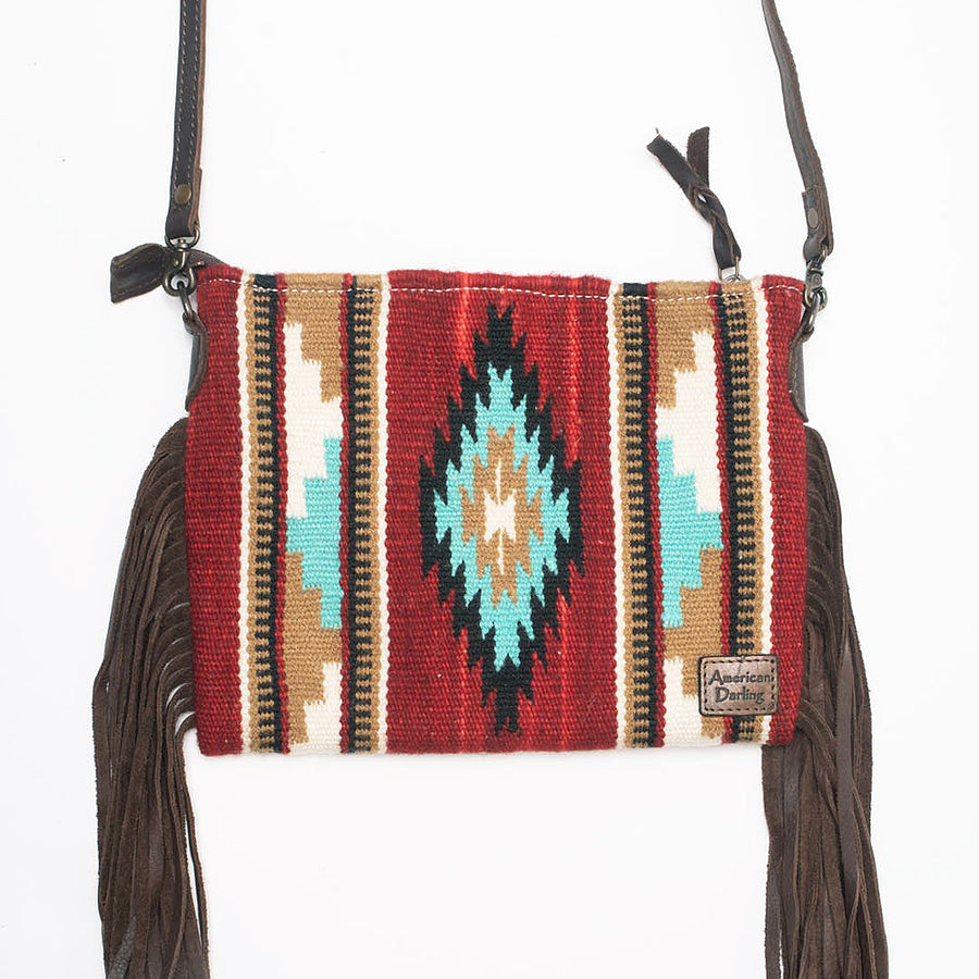 American Darling CrossBody Bag Saddle Blanket Fabric Genuine Leather Western Women Handbag Purse | for Cute Travel