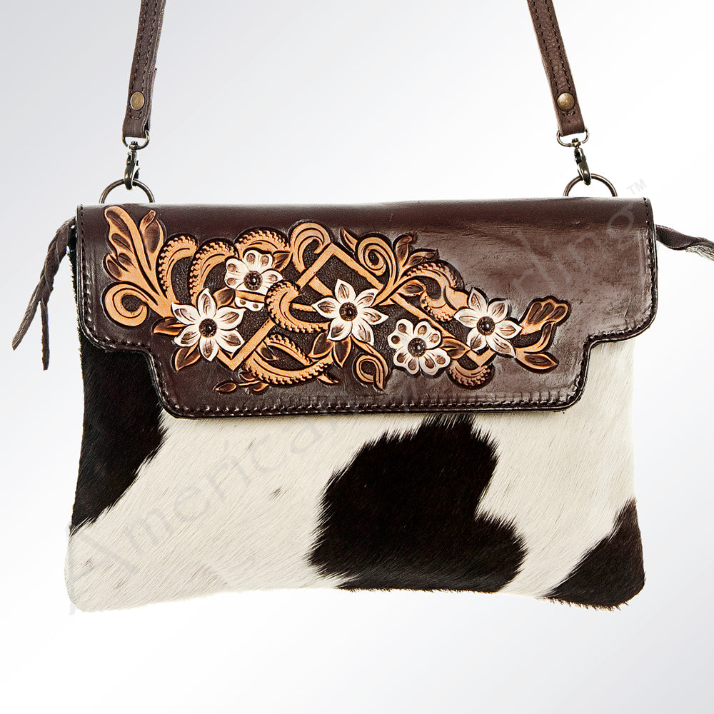 American Darling ADBG241 Envelope Hand Tooled Hair On Genuine Leather Women Bag Western Handbag Purse