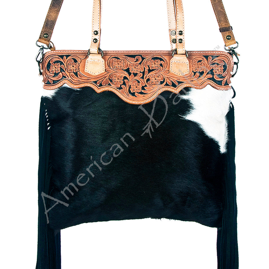 American Darling Tote Hand Tooled Hair on Genuine Leather Western Women Bag Handbag Purse | Travel Bags College Casual