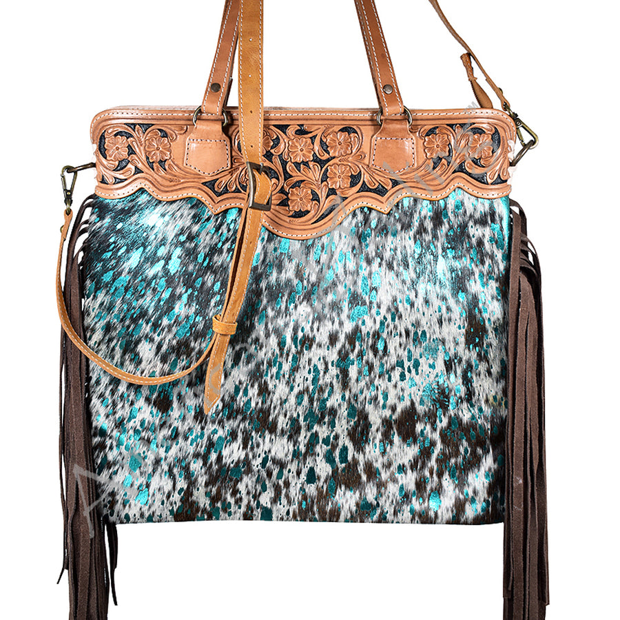 American Darling Tote Hand Tooled Hair on Genuine Leather Western Women Bag Handbag Purse | Travel Bags College Casual