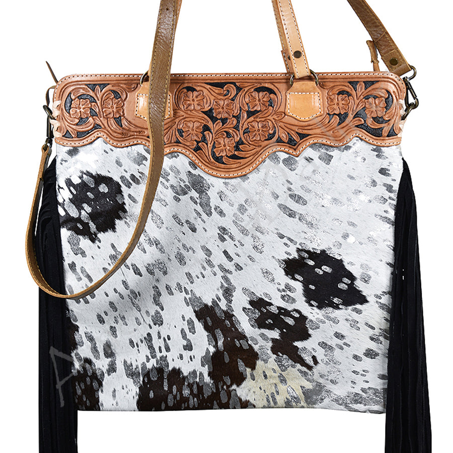 American Darling Tote Hand Tooled Hair on Genuine Leather Western Women Bag Handbag Purse | Travel Bags College - Hilason