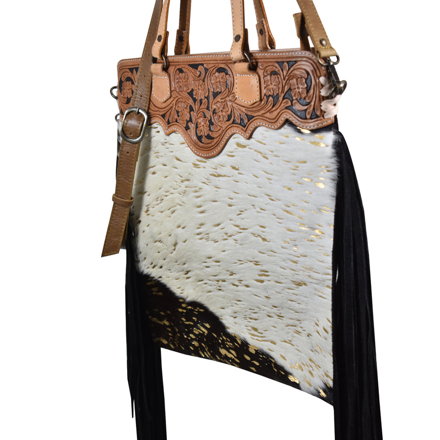 American Darling Tote Hand Tooled Hair on Genuine Leather Western Women Bag Handbag Purse | Travel Bags College Casual