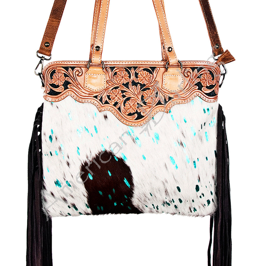 American Darling Messenger Hand Tooled Hair on-Genuine Leather Western Women Bag Handbag Purse | Crossbody for Cute - Uhorse