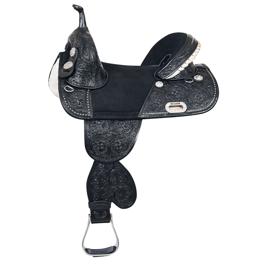 HILASON Western Horse Treeless Trail Barrel Saddle American Leather Black | for Horses