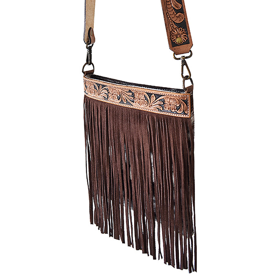 Ameran Darling Women's Crossbody Bag Western Hand Tooled Hair on Leather Handbag and Ladies Purse