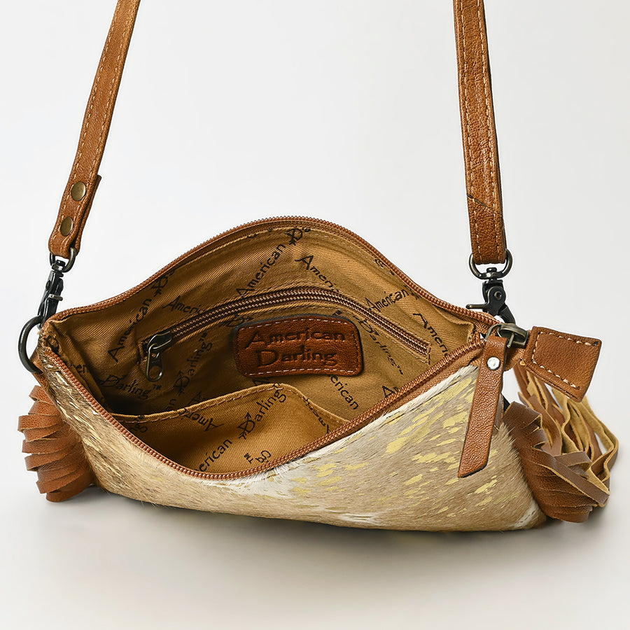 American Darling Western Small Crossbody Bag – Genuine Hair-On Cowhide Leather with Fringes, Adjustable Strap, Handcrafted in Texas