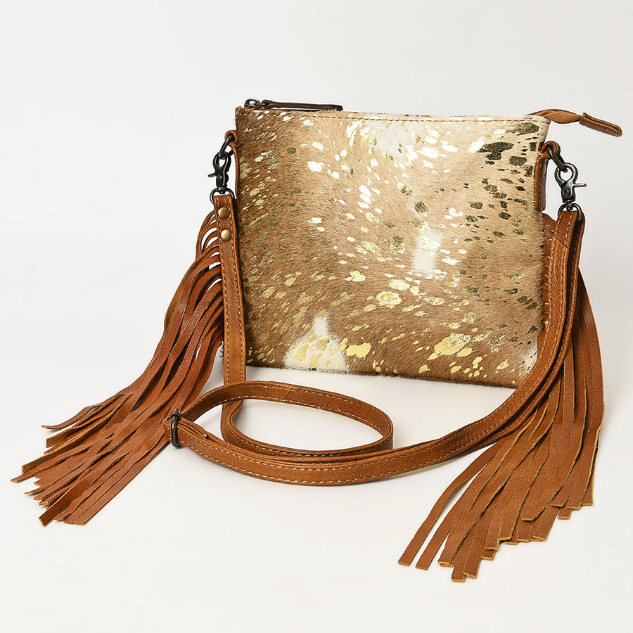 American Darling Hair-On Cowhide Leather Western Small Crossbody Bag with Fringes - Uhorse