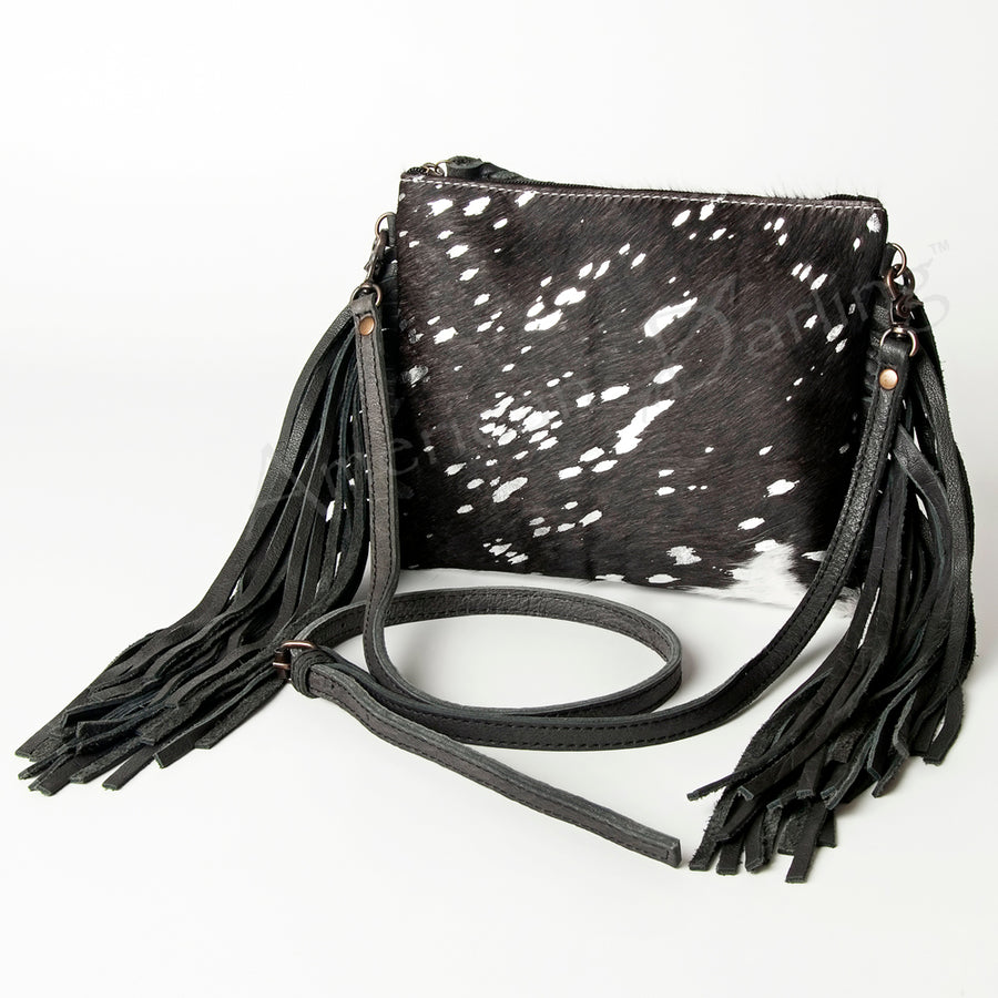 American Darling Hair-On Cowhide Leather Western Small Crossbody Bag with Fringes - Uhorse