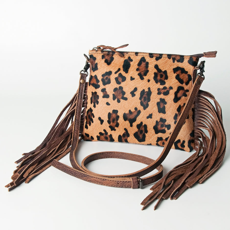 American Darling Hair-On Cowhide Crossbody Bag with Long Leather Fringe - Uhorse