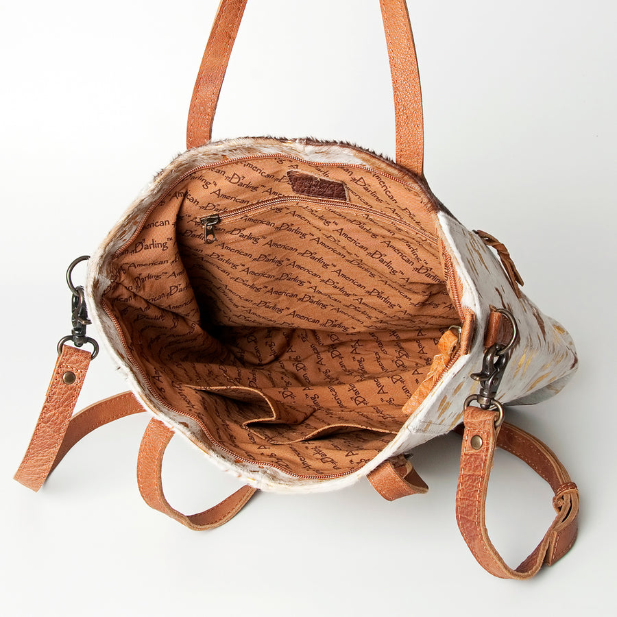 American Darling Hair-on Cowhide Tote Bag – Genuine Leather Western Handbag Adjustable Strap