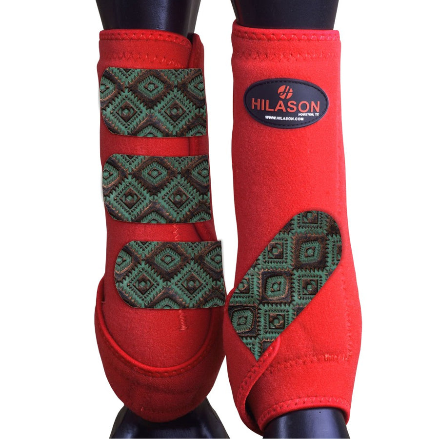 Red Aztec Turquoise & Copper Large HILASON Horse Medicine Sports Boots Rear Hind Leg Large| Boots