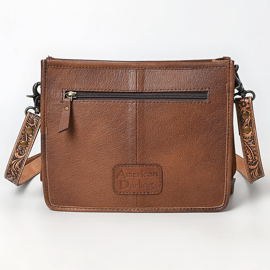 American Darling Messenger Bag Handcrafted from Hand Tooled Floral Carved Genuine Leather with Fringes and YKK Zipper