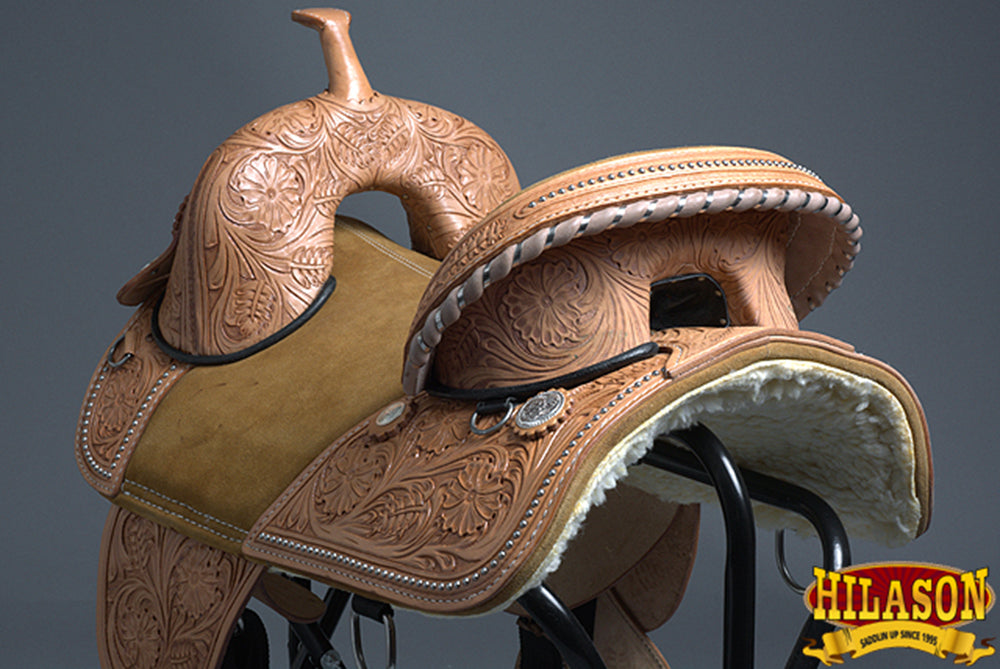 HILASON Treeless Western Trail Barrel Racing American Leather Saddle With Tack Set