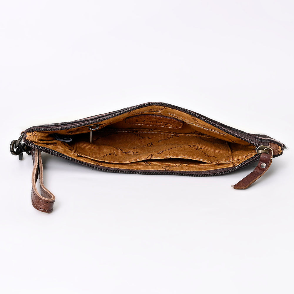 American Darling ADBG344BRW Wristlet Hair On Genuine Leather Women Bag Western Handbag Purse