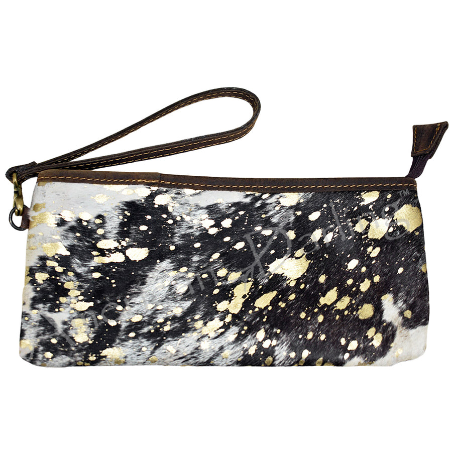 Cowhair wristlet with leather strap and gold speckle pattern - Uhorse