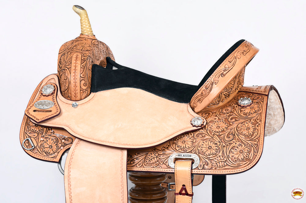 Western Horse Saddle Hilason In American Leather Flex Tree Barrel Trail