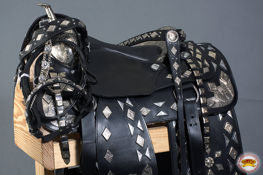 HILASON Western Horse Show Saddle Parade Serape Bridle Collar Black | Hand Tooled Ranch roping Leather For Horses