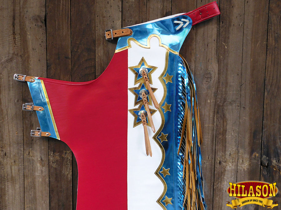 HILASON Bull Riding Soft Smooth White Leather Pro Rodeo Western Chaps Green | for Men and Women Unisex
