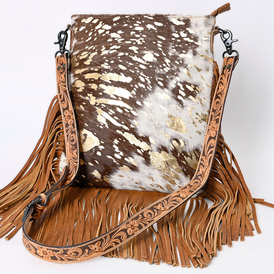 American Darling Large Crossbody Hand Tooled Hair On Genuine Leather Western Women Bag Handbag Purse | Cute - Uhorse