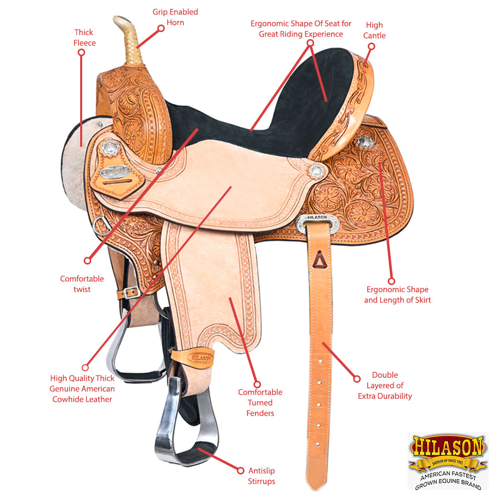 Western Horse Saddle American Leather Barrel Flex Tree Trail Hilason