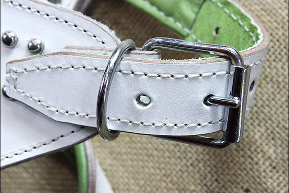 Large Leather Dog Harness Padded Genuine White Hilason