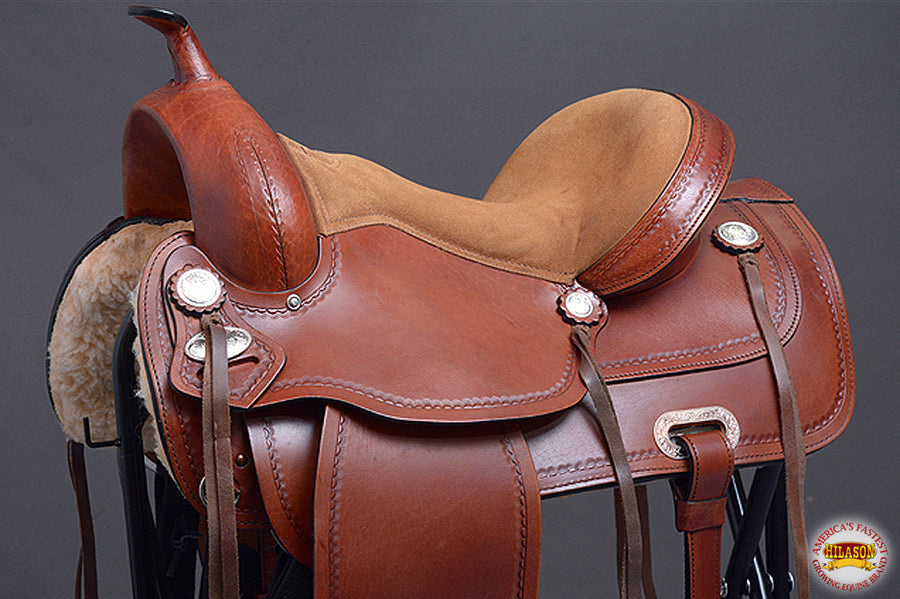 HILASON Western Horse Saddle Leather Treeless Trail Pleasure Dark Tan | Barrel for Horses
