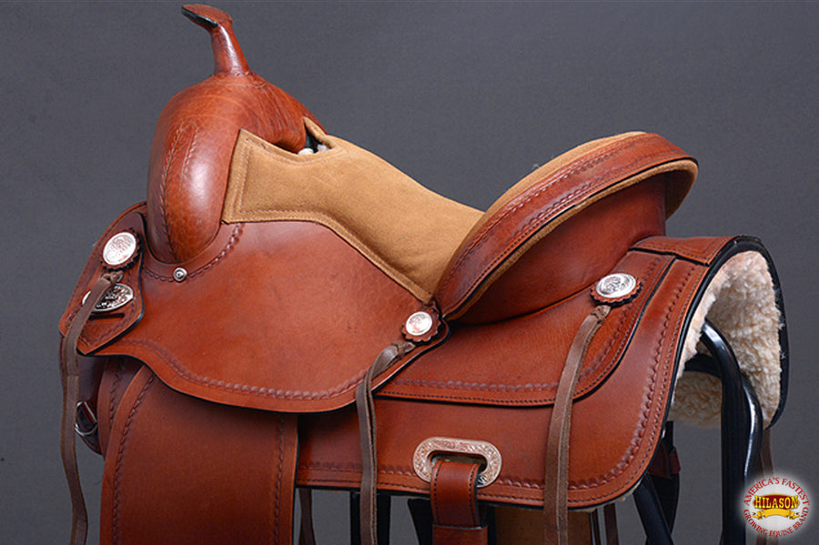 HILASON Western Horse Saddle Leather Treeless Trail Pleasure Dark Tan | Barrel for Horses