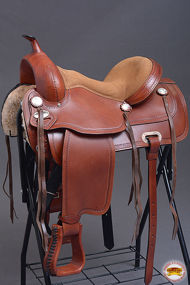 HILASON Western Horse Saddle Leather Treeless Trail Pleasure Dark Tan | Barrel for Horses