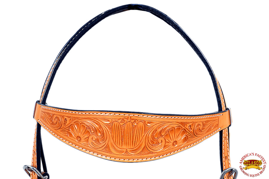 HILASON Western Horse Genuine Leather Headstall Floral Carved Tan Tack | Bridle