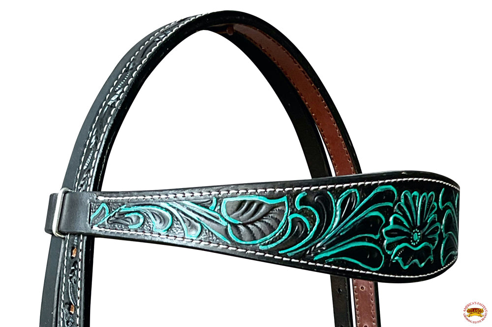 HILASON Western Horse Headstall Genuine American Leather Floral Black