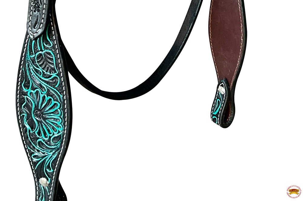 HILASON Western Horse Headstall Genuine American Leather Floral Black