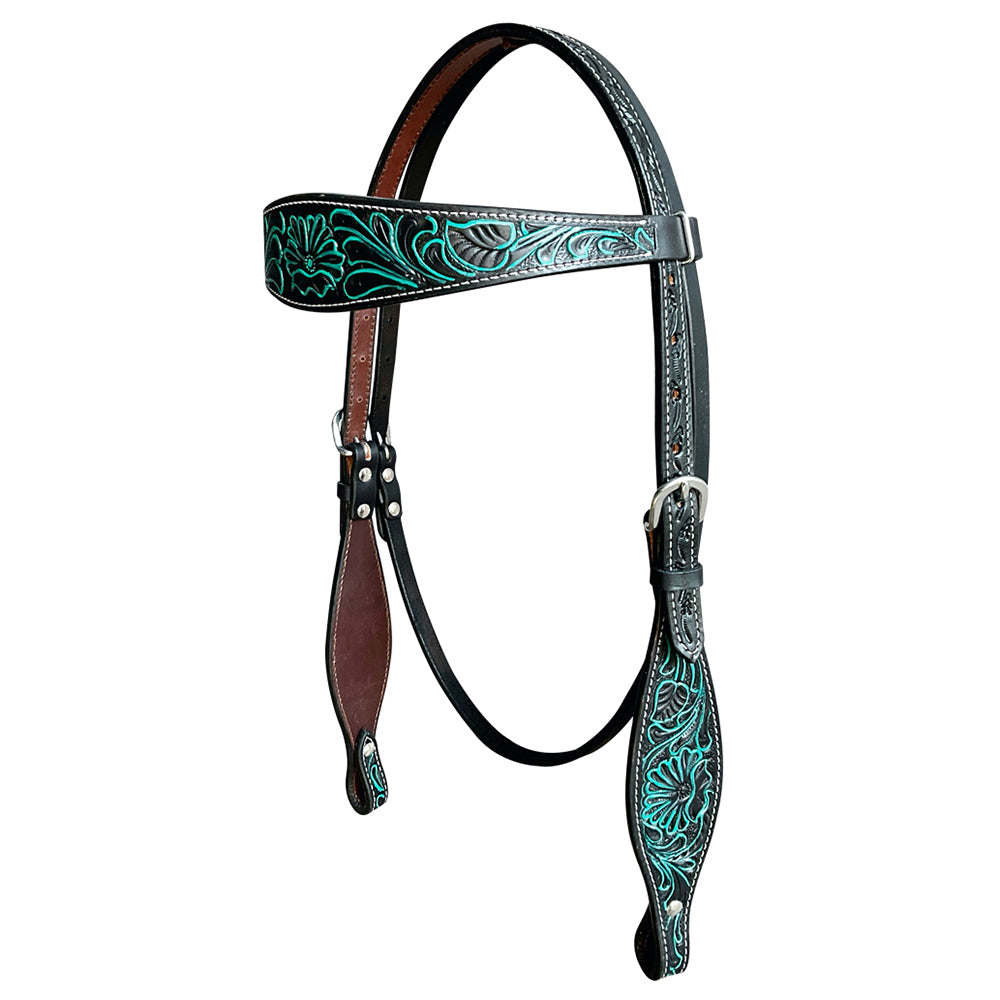 HILASON Western Horse Headstall Genuine American Leather Floral Black