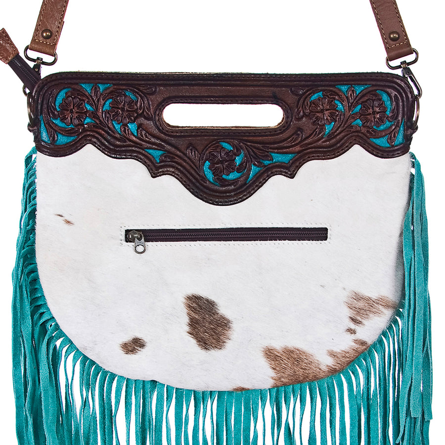 American Darling Western Leather Clutch Bag Hand Tooled Floral Carved Cowhide Purse with Fringes and YKK Zipper