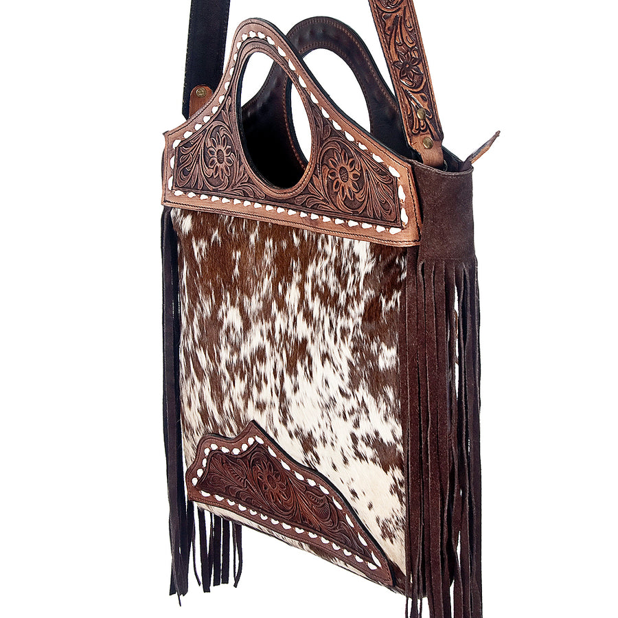 American Darling Western Leather Clutch Bag Hand Tooled Floral Carved Cowhide Purse with Fringes and YKK Zipper