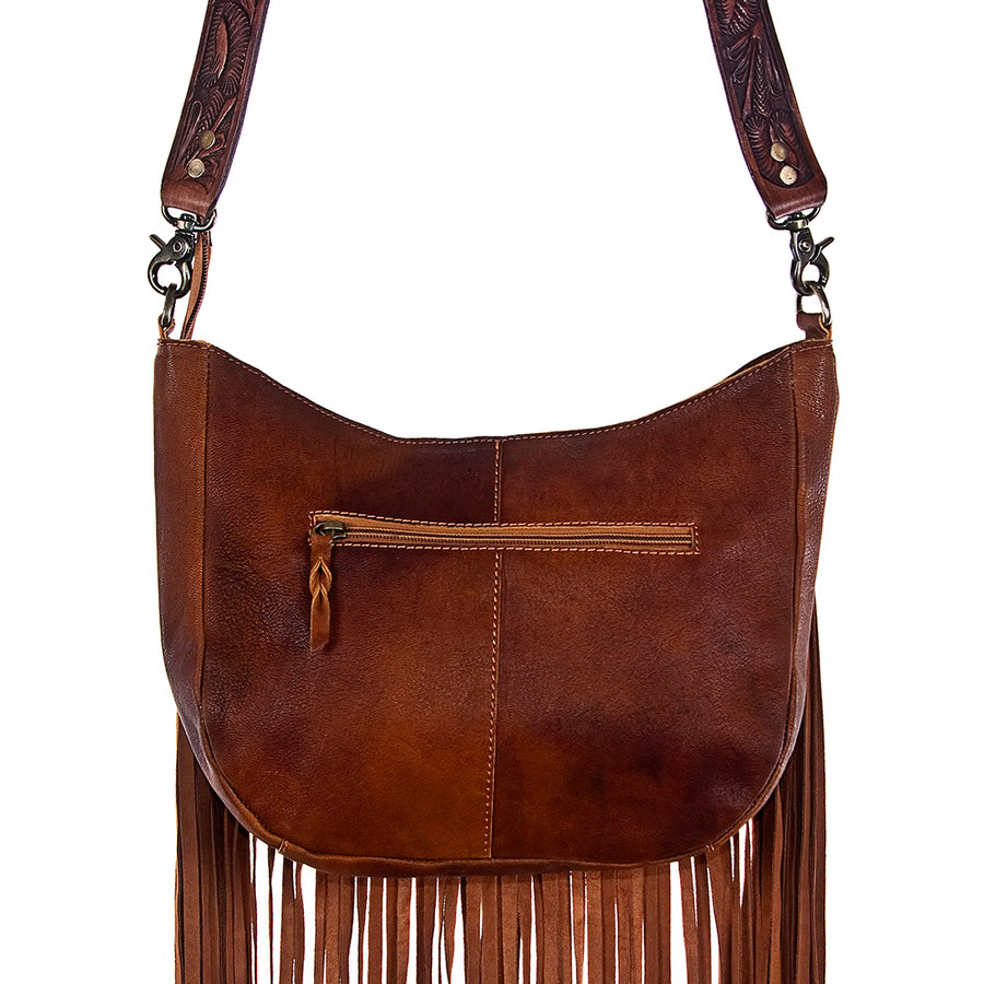 American Darling Hobo Bag Western Leather Hair-On Cowhide Purse with Fringes Hand Tooled Strap and YKK Zipper