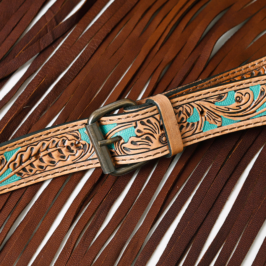 American Darling Messenger Bag, Hand Tooled Floral Leather, Hair-On Cowhide with Fringes, Western Crossbody Travel Purse