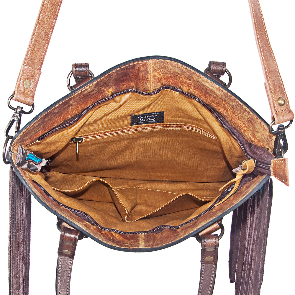 American Darling Cross Body Hand Tooled Hair on-Genuine Leather Western Women Bag Handbag Purse | Crossbody for Cute