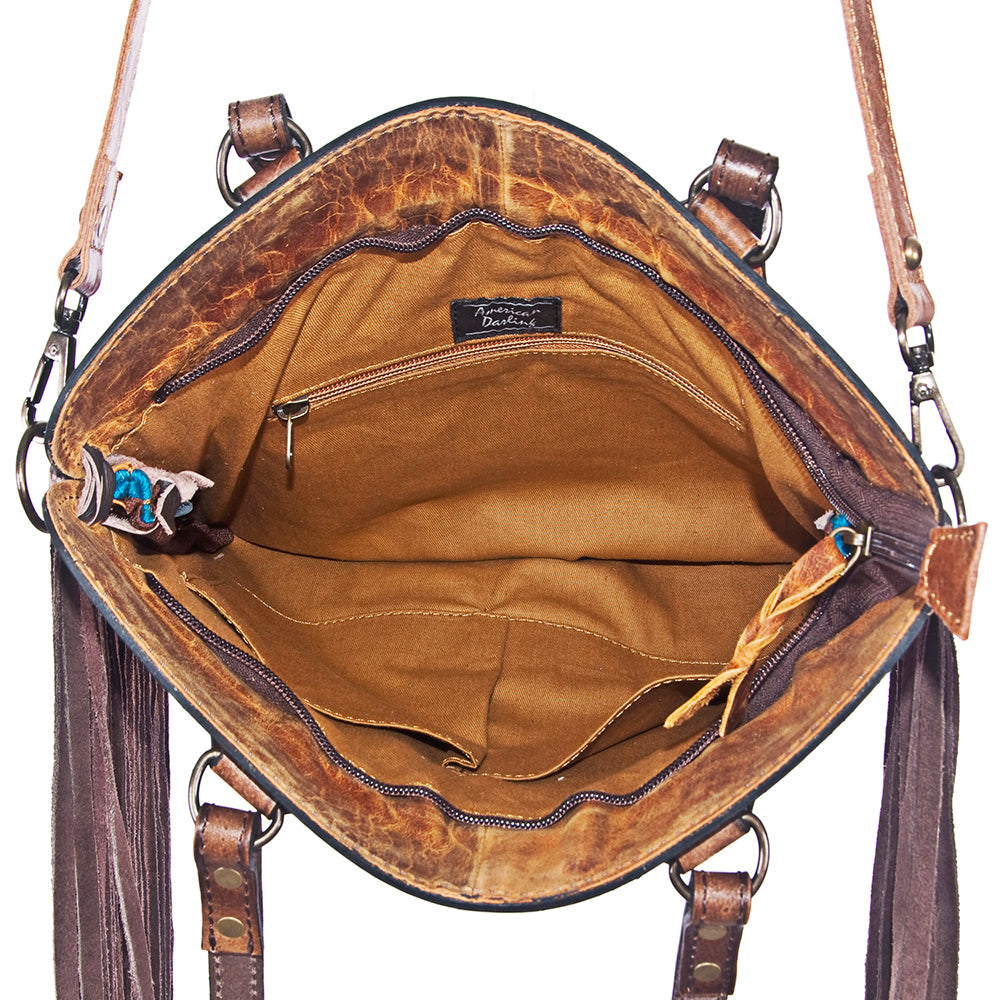 American Darling Cross Body Hand Tooled Hair on-Genuine Leather Western Women Bag Handbag Purse | Crossbody for Cute