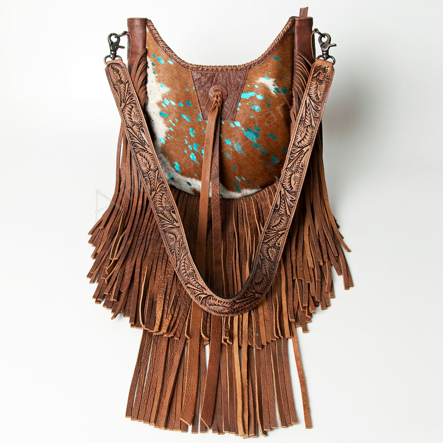 American Darling Hobo Bag Western Leather Hair-On Cowhide Purse with Fringes Hand Tooled Strap and YKK Zipper